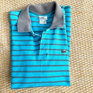 Lacoste Turquoise and Gray Striped Polo